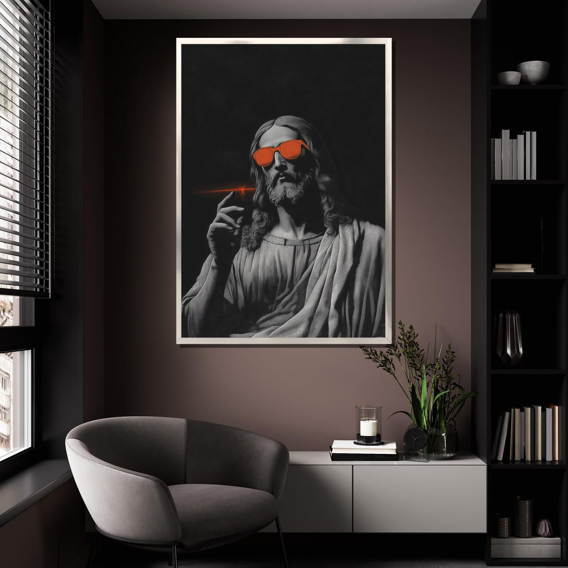 Jesus Wearing Red Sunglasses Black And White Pop Art Wall Poster - Image 4