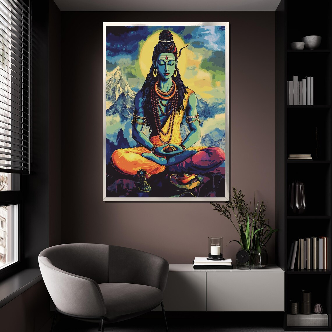 Shiva Meditation Colorful Hindu God Painting Spiritual Wall Art Poster - Image 4