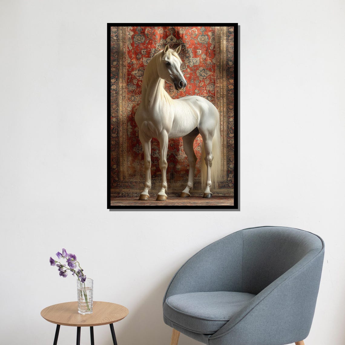 White Arabian Horse Red Tapestry Elegant Equestrian Wall Art - Image 5
