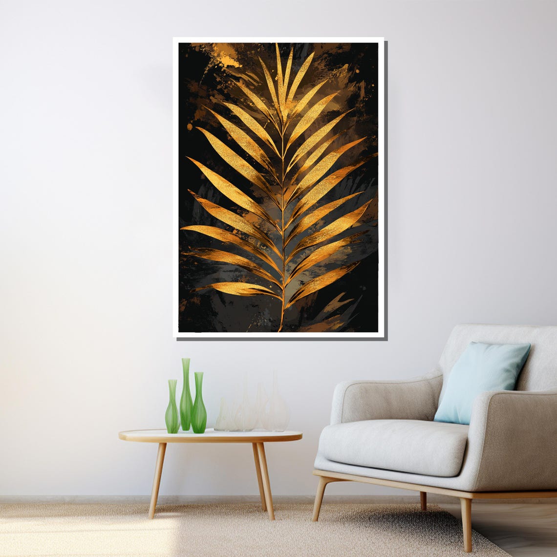 Golden Palm Frond On Dark Textured Background Abstract Art Poster - Image 3
