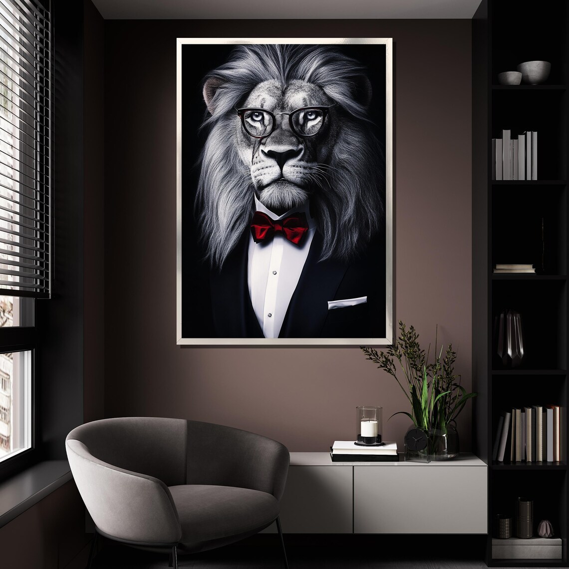Lion Tuxedo Red Bow Tie Glasses Painting Dapper Gentleman Wildlife Wall Art Poster - Image 4