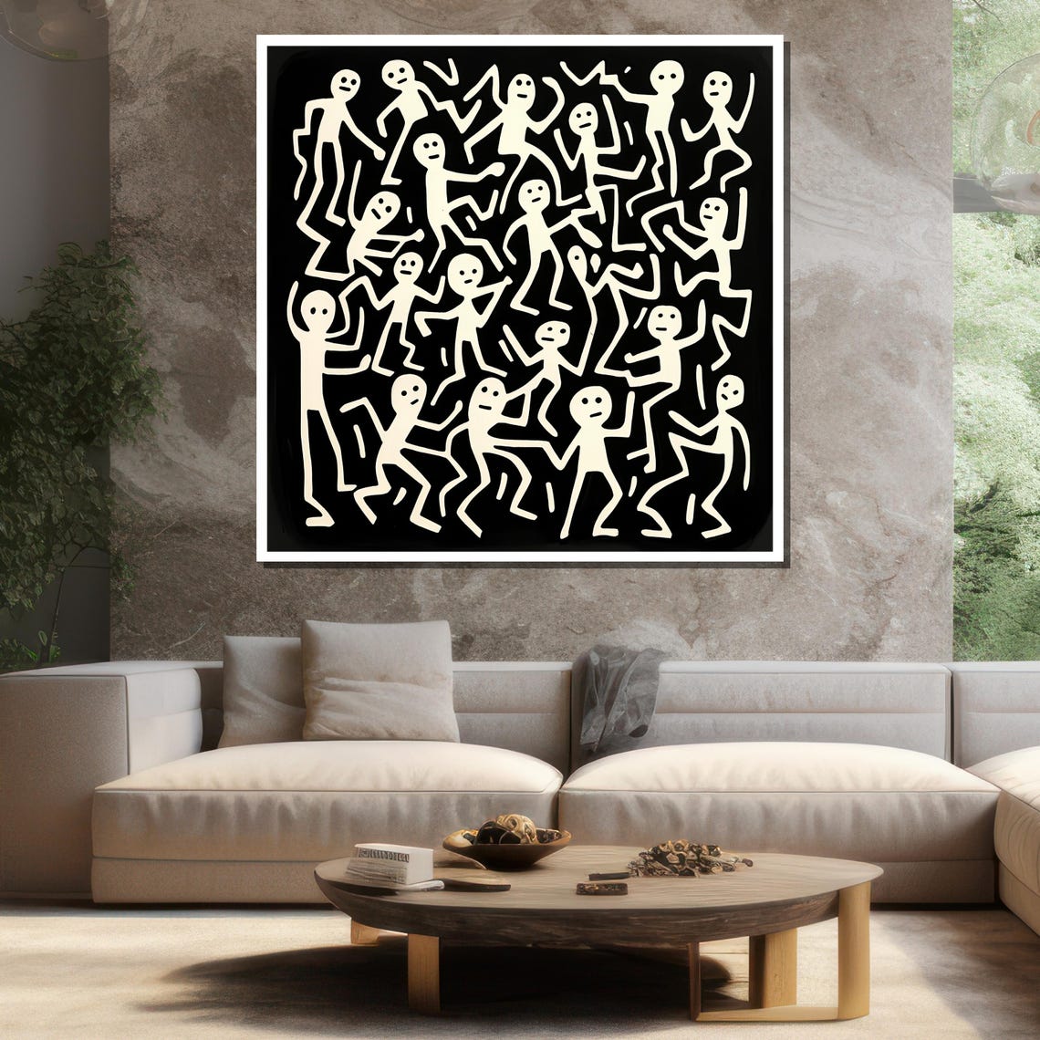 Keith Haring Style Dancing Figures Black Background Pop Art Poster - Image 3