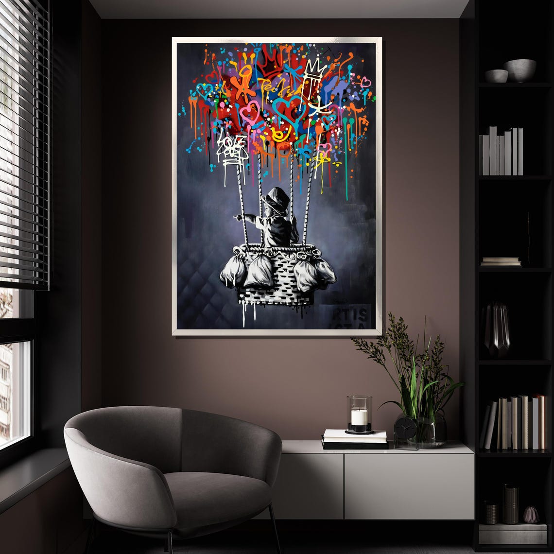 Child In Balloon Basket Graffiti Drip Balloon Street Art Wall Poster - Image 4