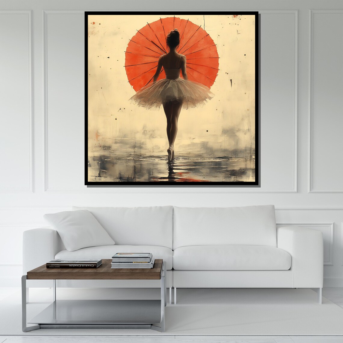 Ballerina Holding Red Parasol From Behind Dreamy Textured Painting Poster - Image 5