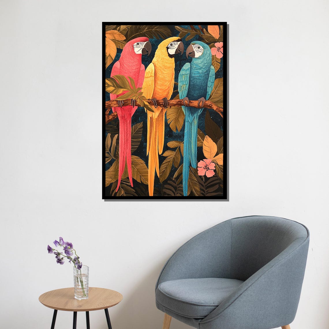 Three Macaws Colorful Parrots Tropical Jungle Bird Art Poster - Image 5