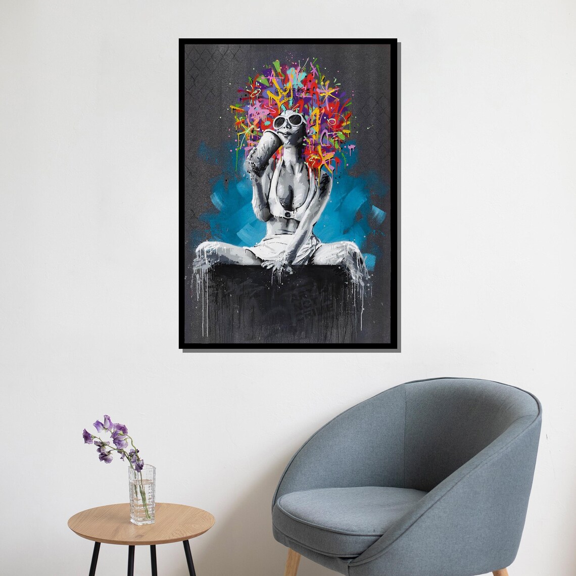 Woman Graffiti Hair Pop Art Painting Blue Colorful Street Style Abstract Wall Art Poster - Image 5