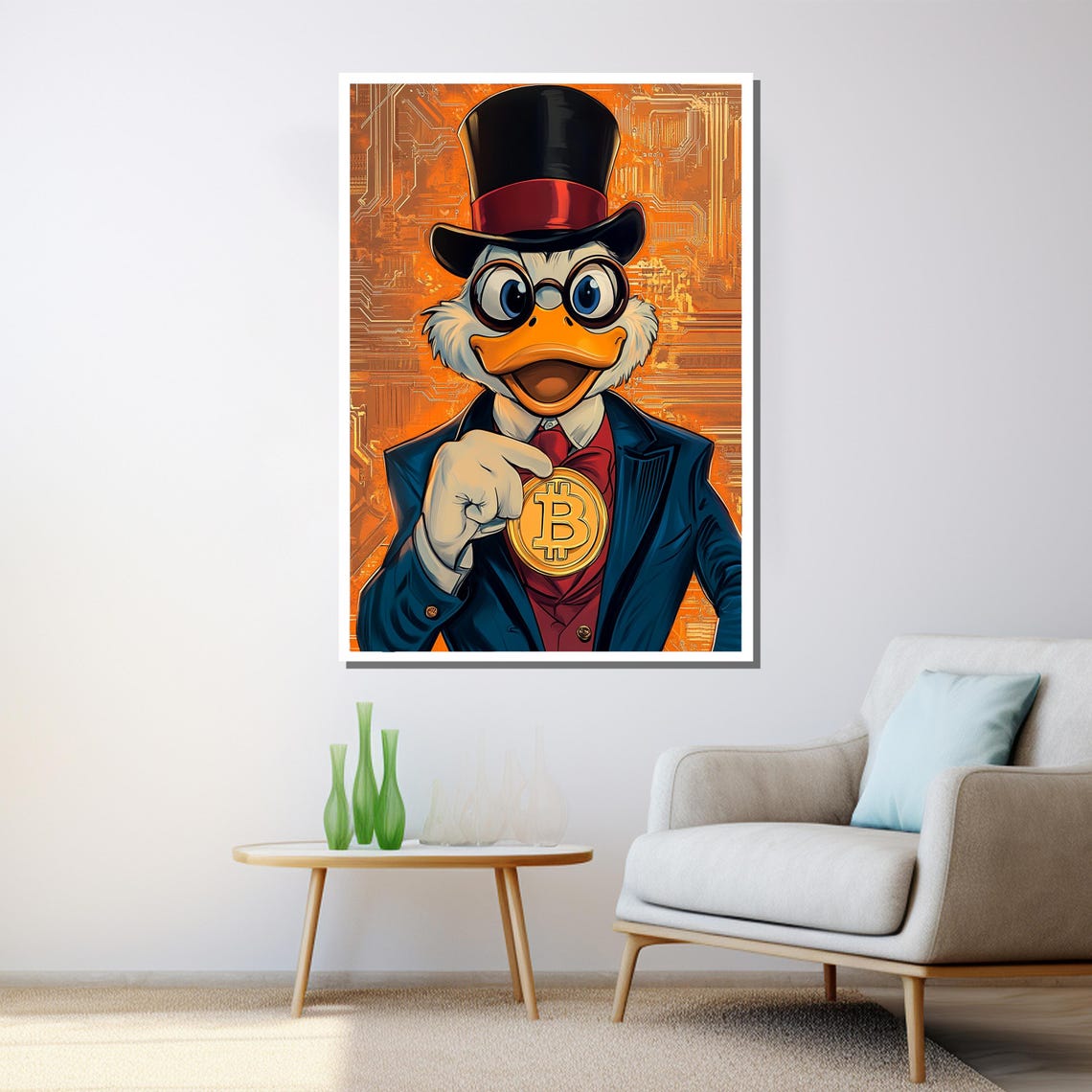 Scrooge McDuck Bitcoin Top Hat Gentleman Cartoon Crypto Pop Art Poster - Image 3