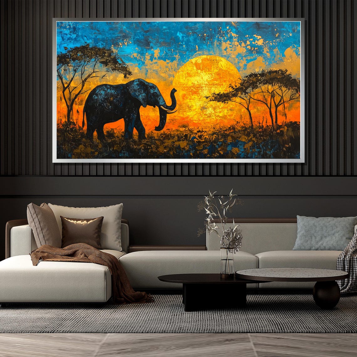 Elephant African Sunset Savanna Silhouette Dramatic Wall Art - Image 4