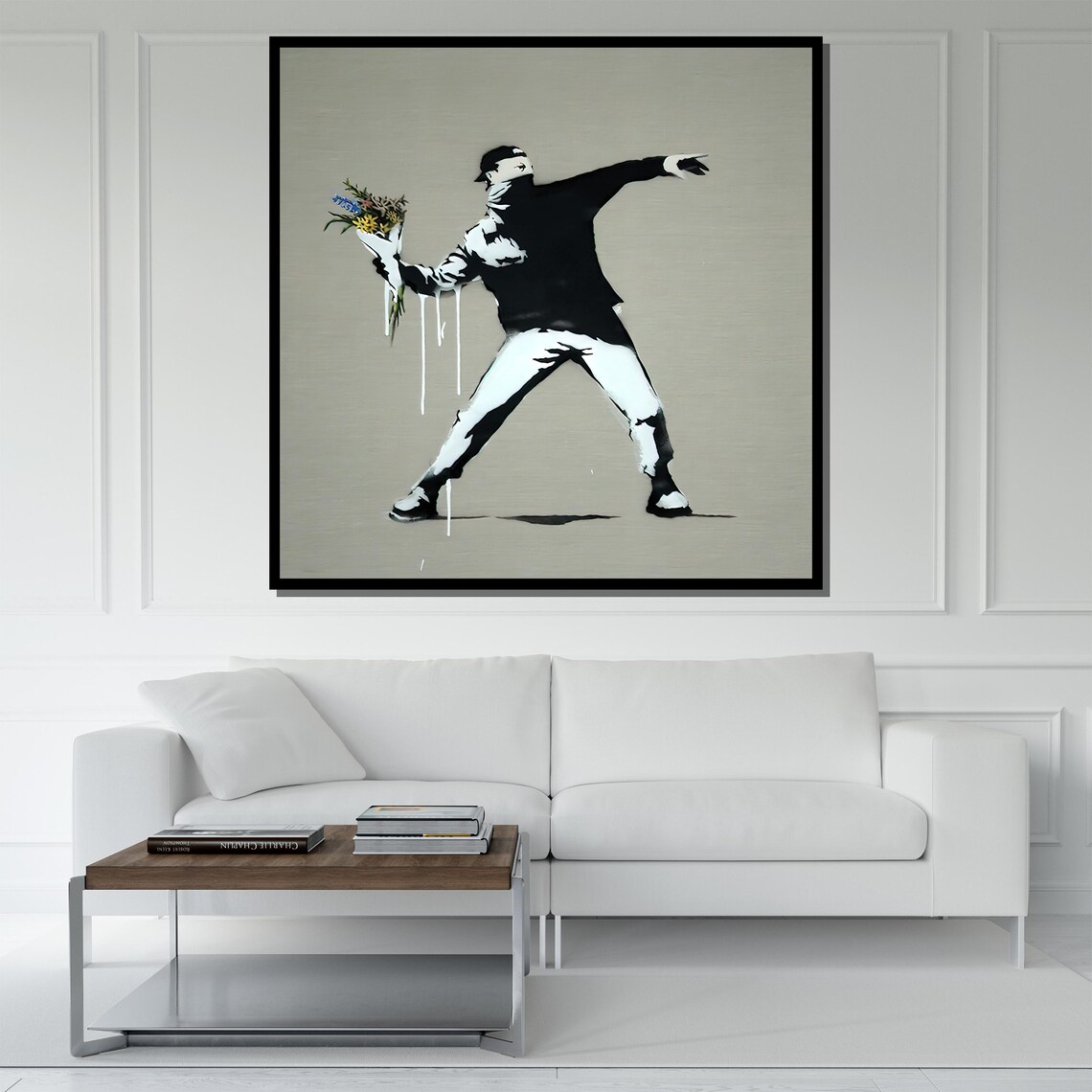 Banksy Flower Thrower Stencil Black White Street Art Wall Poster - Image 5