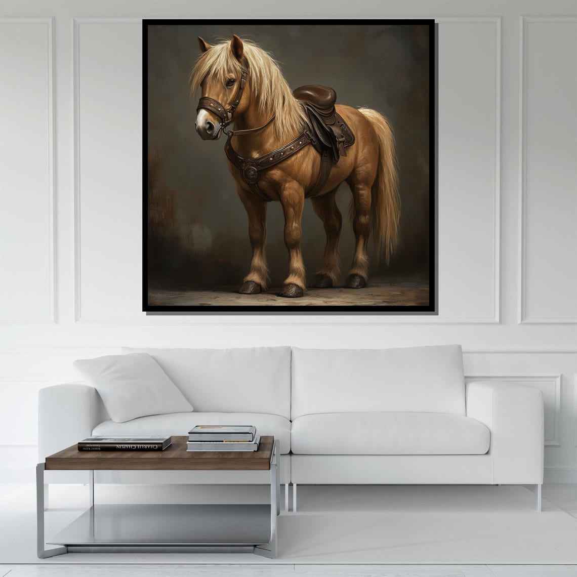 Golden Pony Horse With Saddle Rustic Elegant Equine Art Poster - Image 5