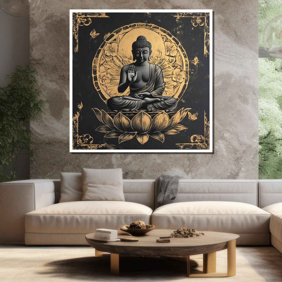 Luxury Black Gold Buddha Lotus Halo Ornate Spiritual Zen Meditation Poster - Image 3