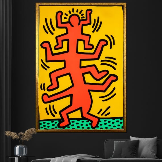 Vibrant Red And Yellow Pop Art Modern Wall Art With Bold Figures For Home Decor Or Gift