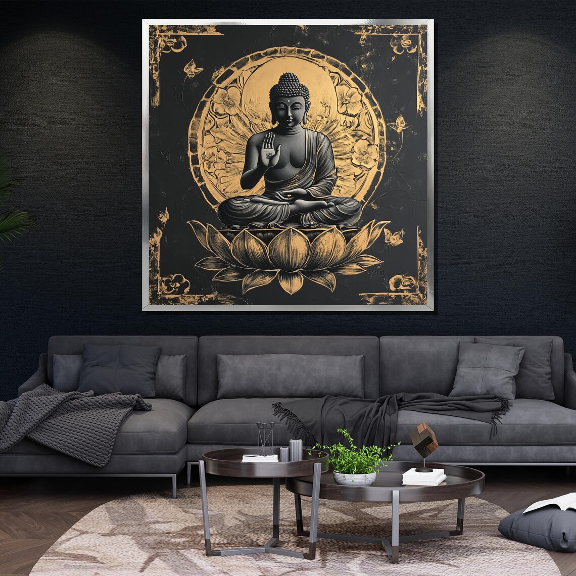 Luxury Black Gold Buddha Lotus Halo Ornate Spiritual Zen Meditation Poster - Image 4