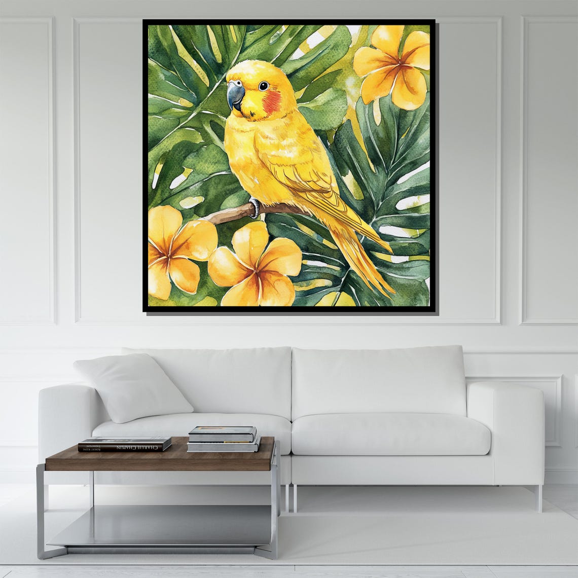 Yellow Parrot Tropical Watercolor Monstera Flower Bird Wall Poster - Image 5