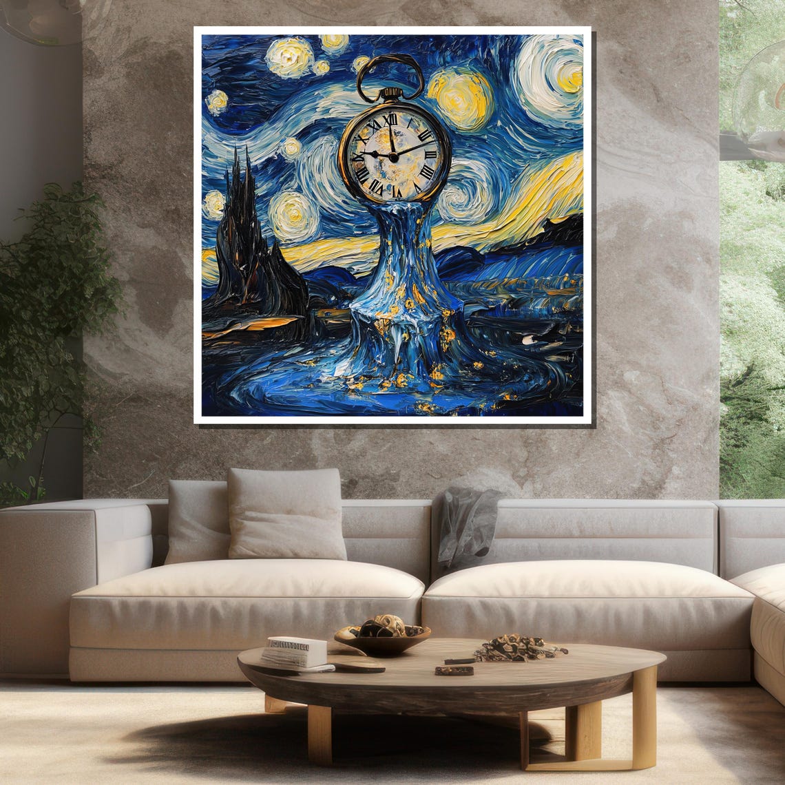 Starry Night Sky With A Melting Pocket Watch Over Moonlit Sea Poster - Image 3
