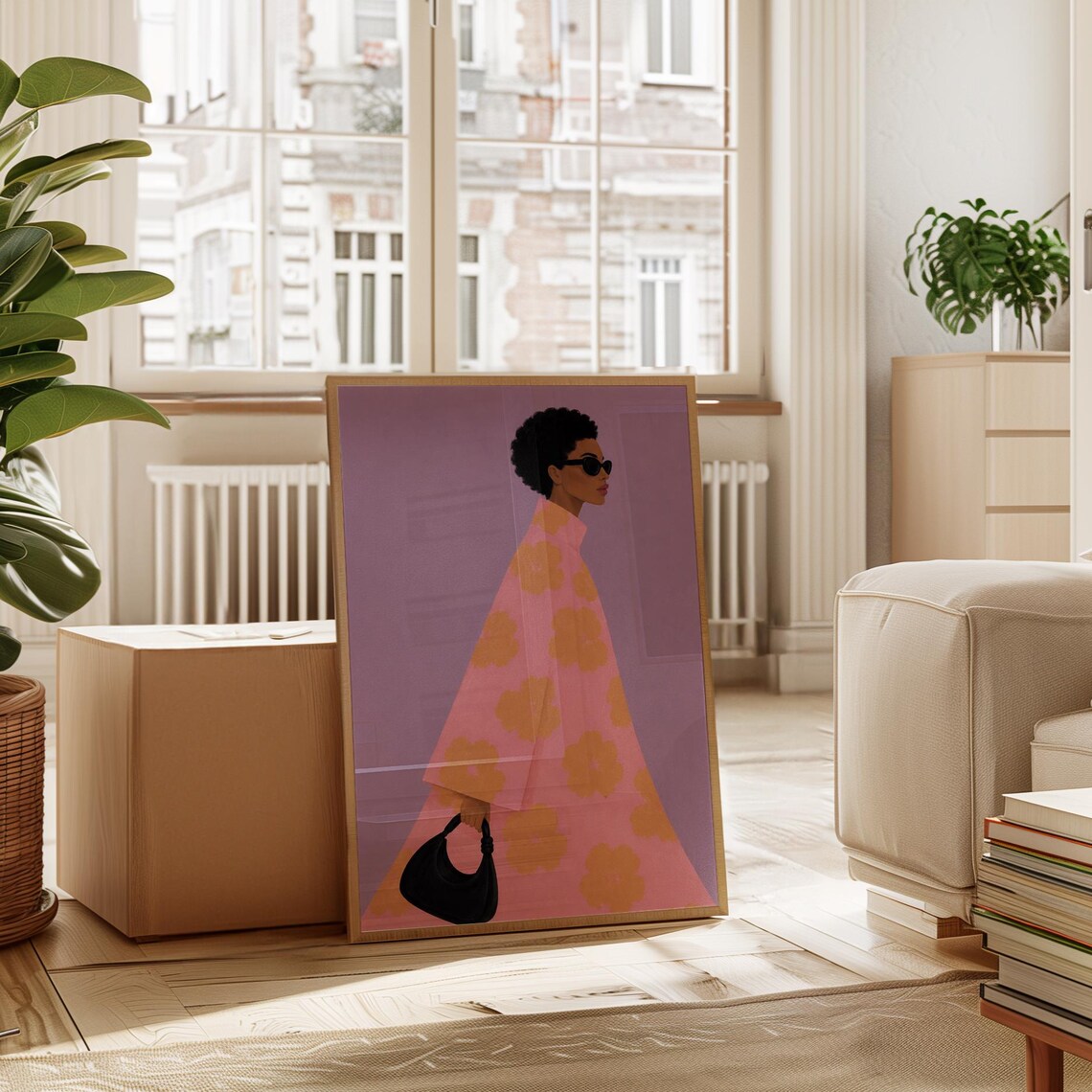 Floral Dress Woman Illustration, Art Print