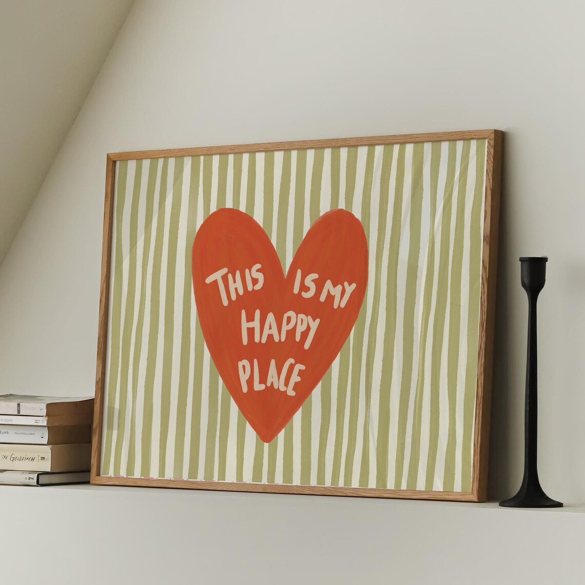 This Is My Happy Place Red Heart Striped Quote Cozy Home Poster