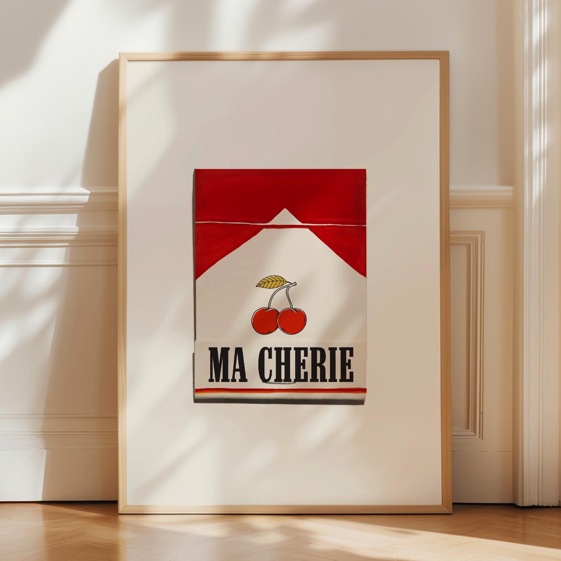 Ma Cherie Red Cherries Retro Matchbox Style Vintage Art Poster
