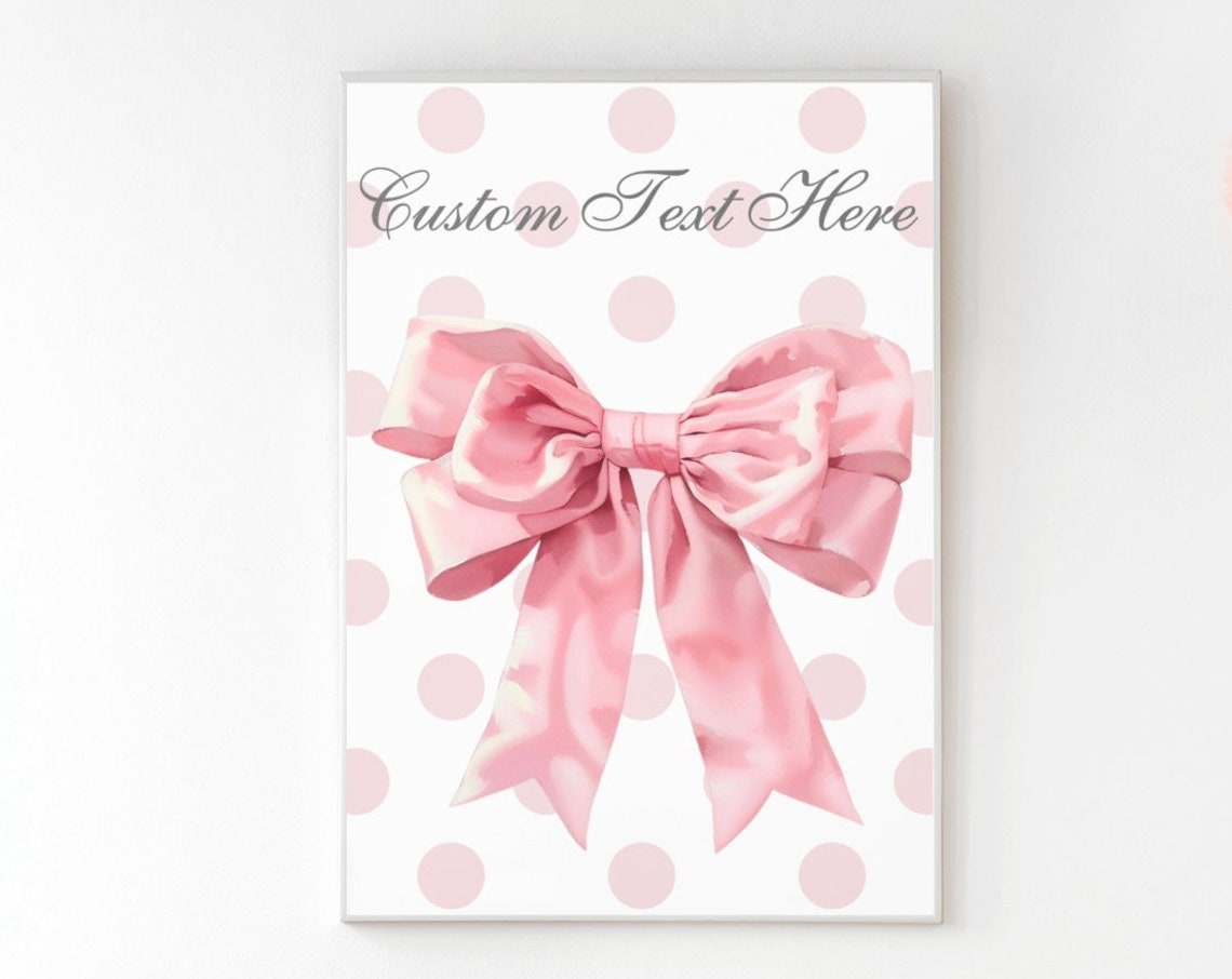 Personalized Pink Watercolor Bow with Custom Name Preppy Poster