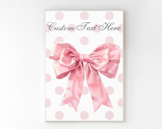 Personalized Pink Watercolor Bow with Custom Name Preppy Poster