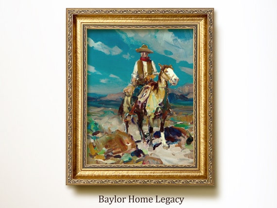 Framed Cowboy Oil Painting Print On Vintage Western Cowboy Art Rustic Western Cowboy Painting Artwork