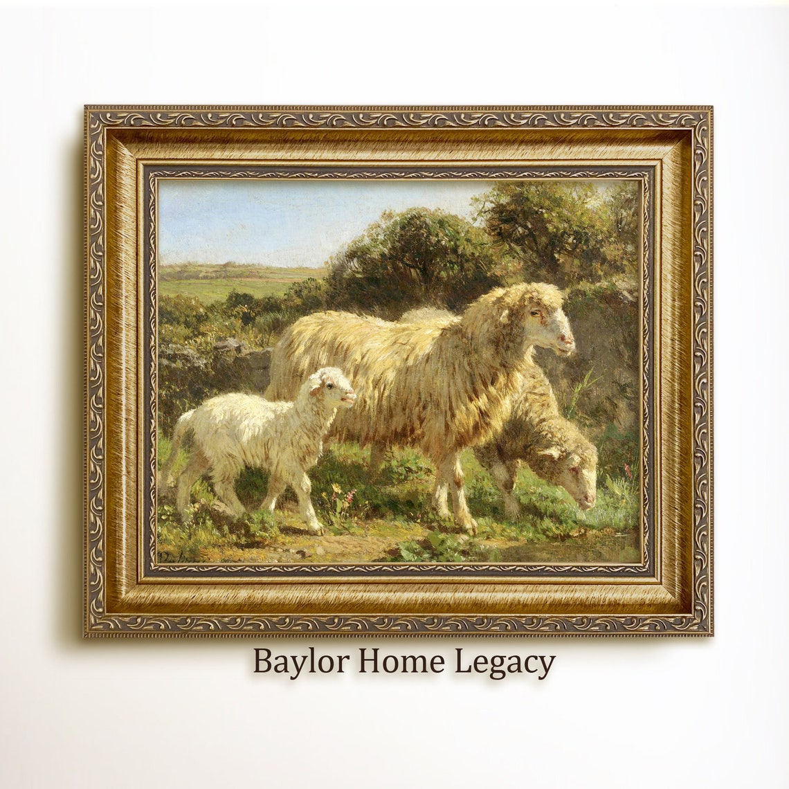 Vintage Ewe And Lamb Meadow Sheep Pasture Rustic Farm Animal Poster