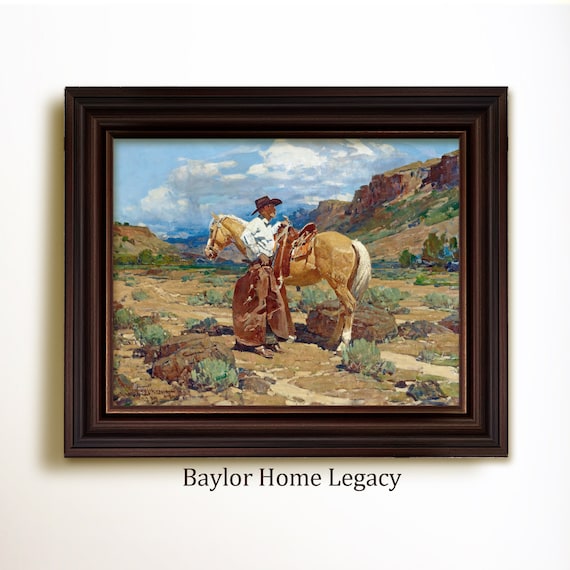 Vintage Western Cowboy Oil Painting Art Print