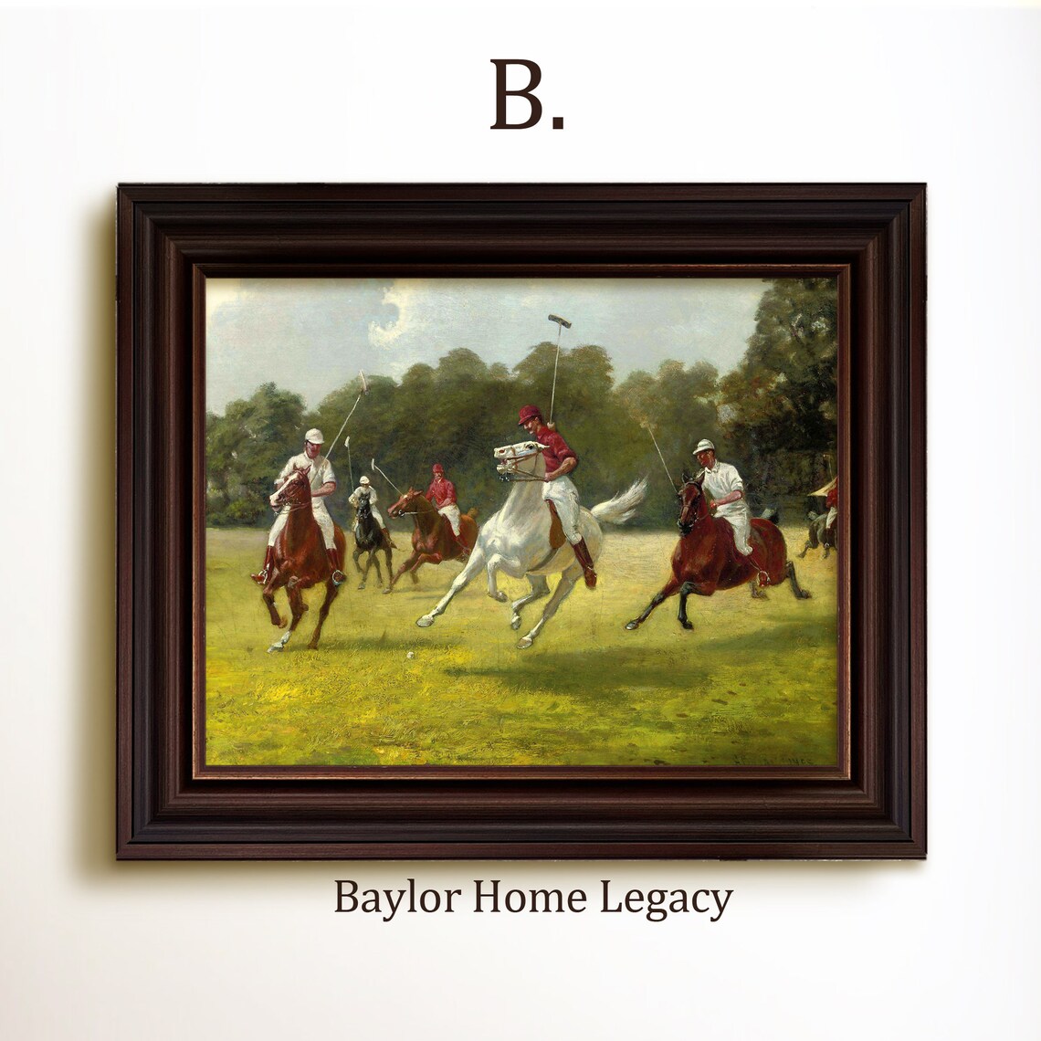 Vintage Polo Players Scene Oil Painting Art Print - Image 4