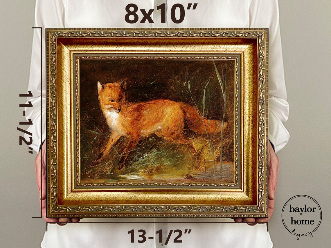 Red Fox Standing By Water At Night Vintage Woodland Fox Wildlife Poster - Image 4