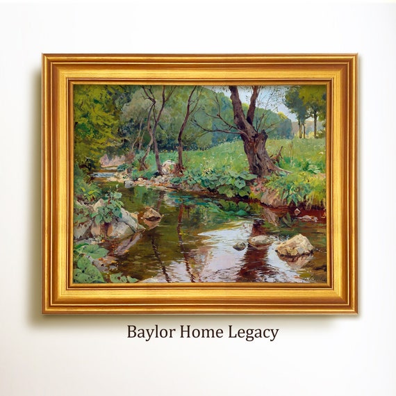Framed Country Stream Oil Painting Print On Framed Landscape With Stream Wall Art Peaceful Stream Painting