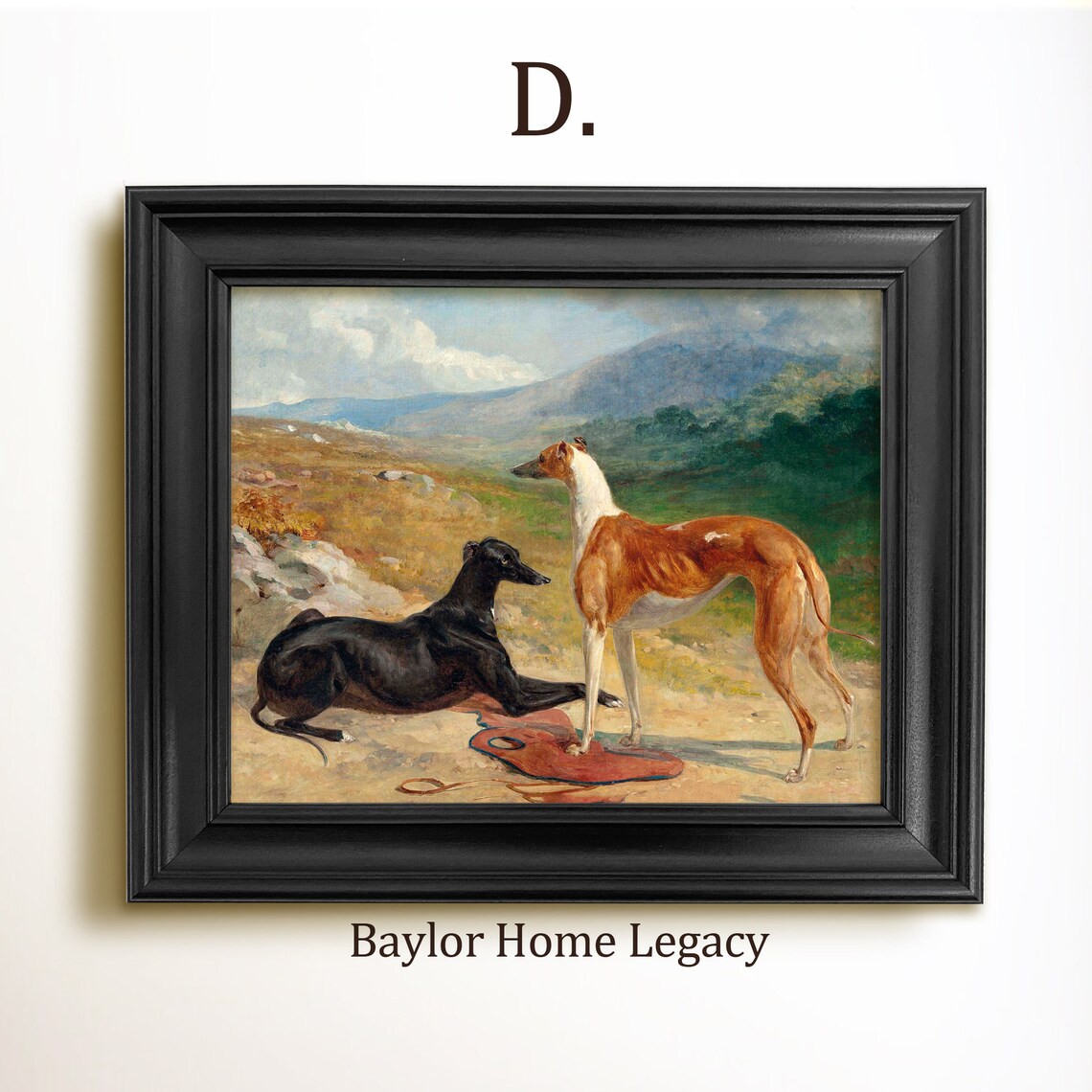Greyhounds Antique Oil Painting Fine Art Print - Image 2