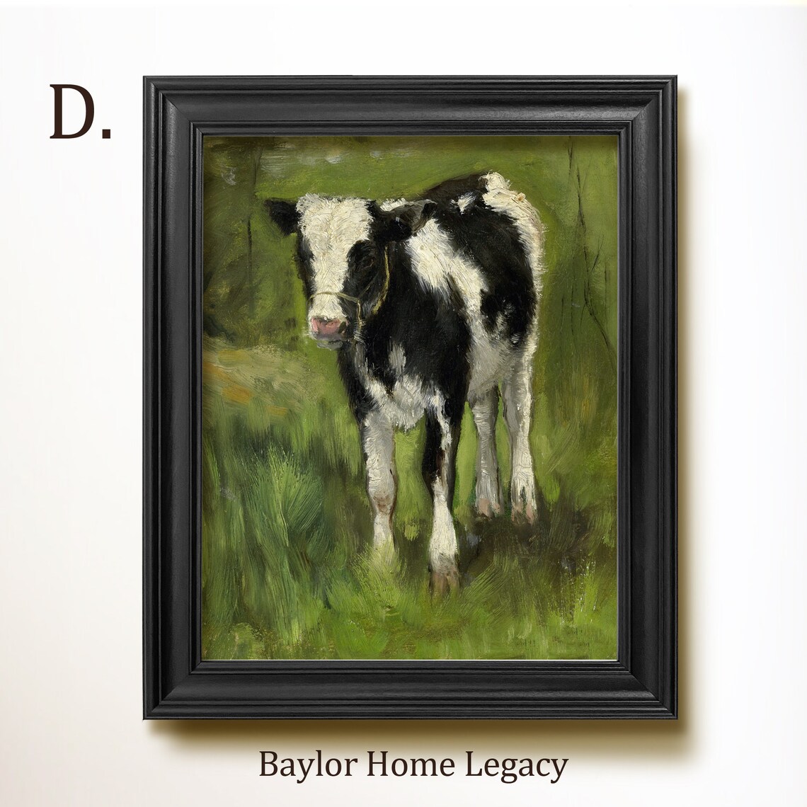 Antique Calf And Cow Oil Painting Study Art Print - Image 2
