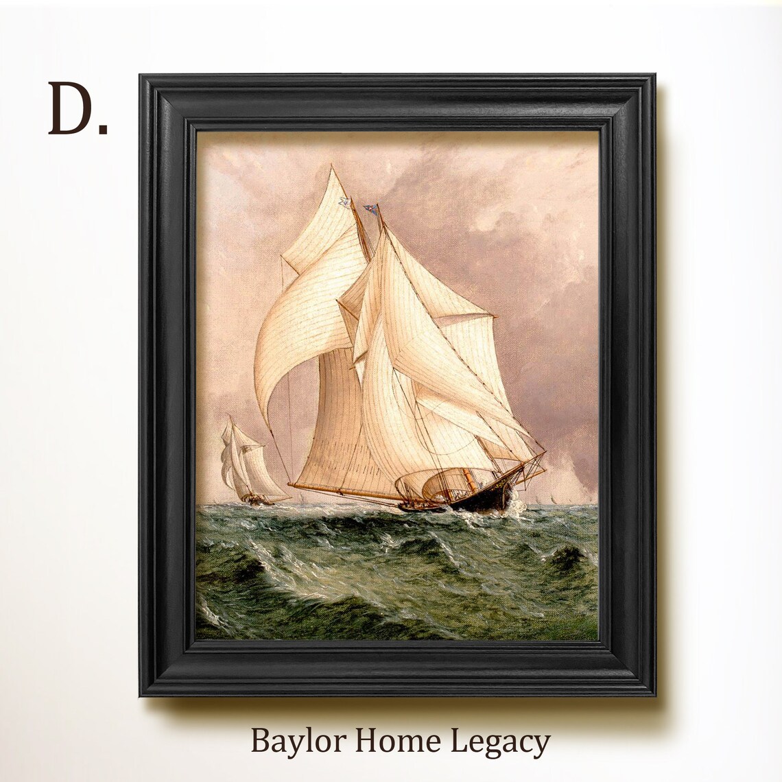 Sailboat Oil Painting, Antique Nautical Art Print - Image 2