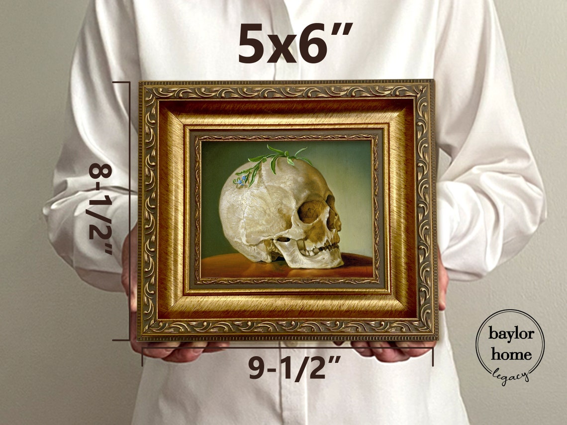 Skull With Forget Me Not Flowers Vintage Vanitas Still Life Art Poster - Image 5