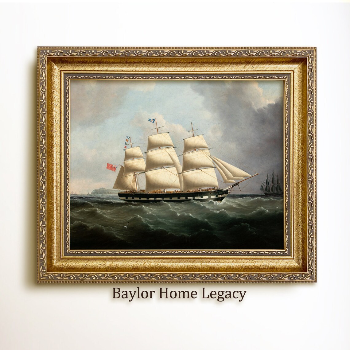 Sailing Ship Antique Oil Painting Art Print, Nautical