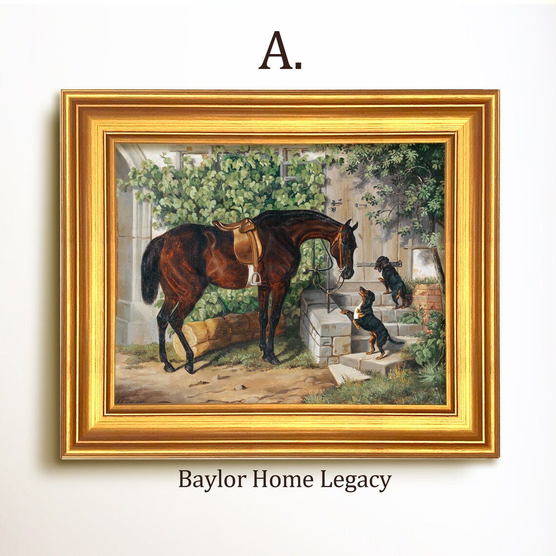 Horse and Dachshunds Painting Art Print, Dog Decor - Image 5