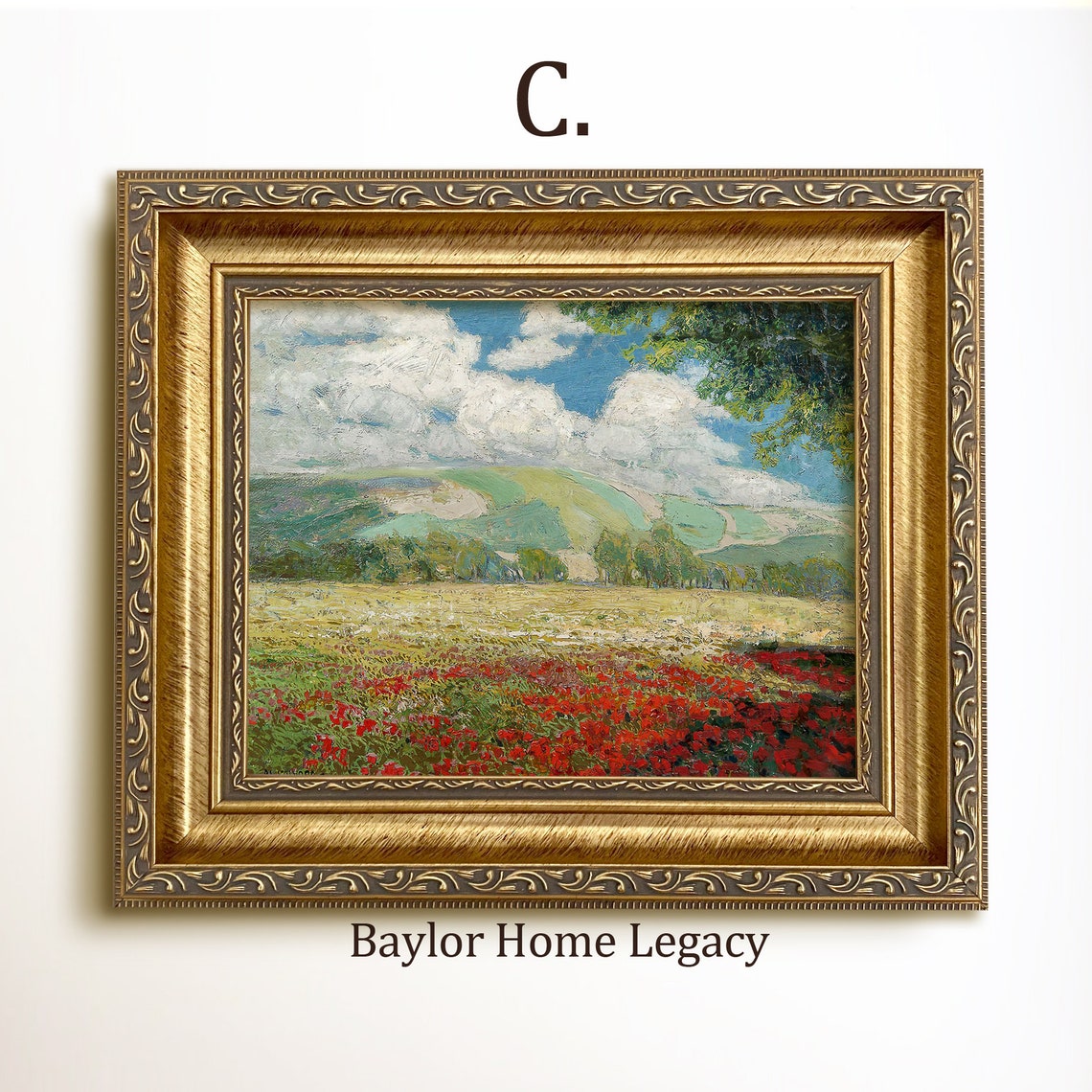 Framed Landscape Of Poppies Oil Painting Print On Floral English Countryside Landscape Painting - Image 3