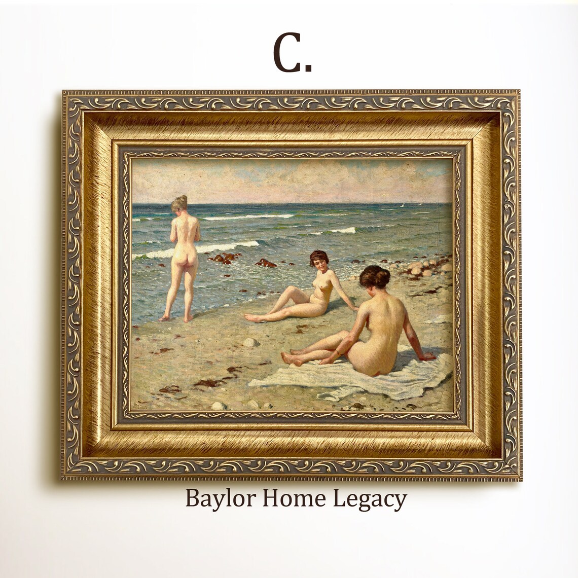 Nude Women Oil Painting Art Print, Antique Figure - Image 3