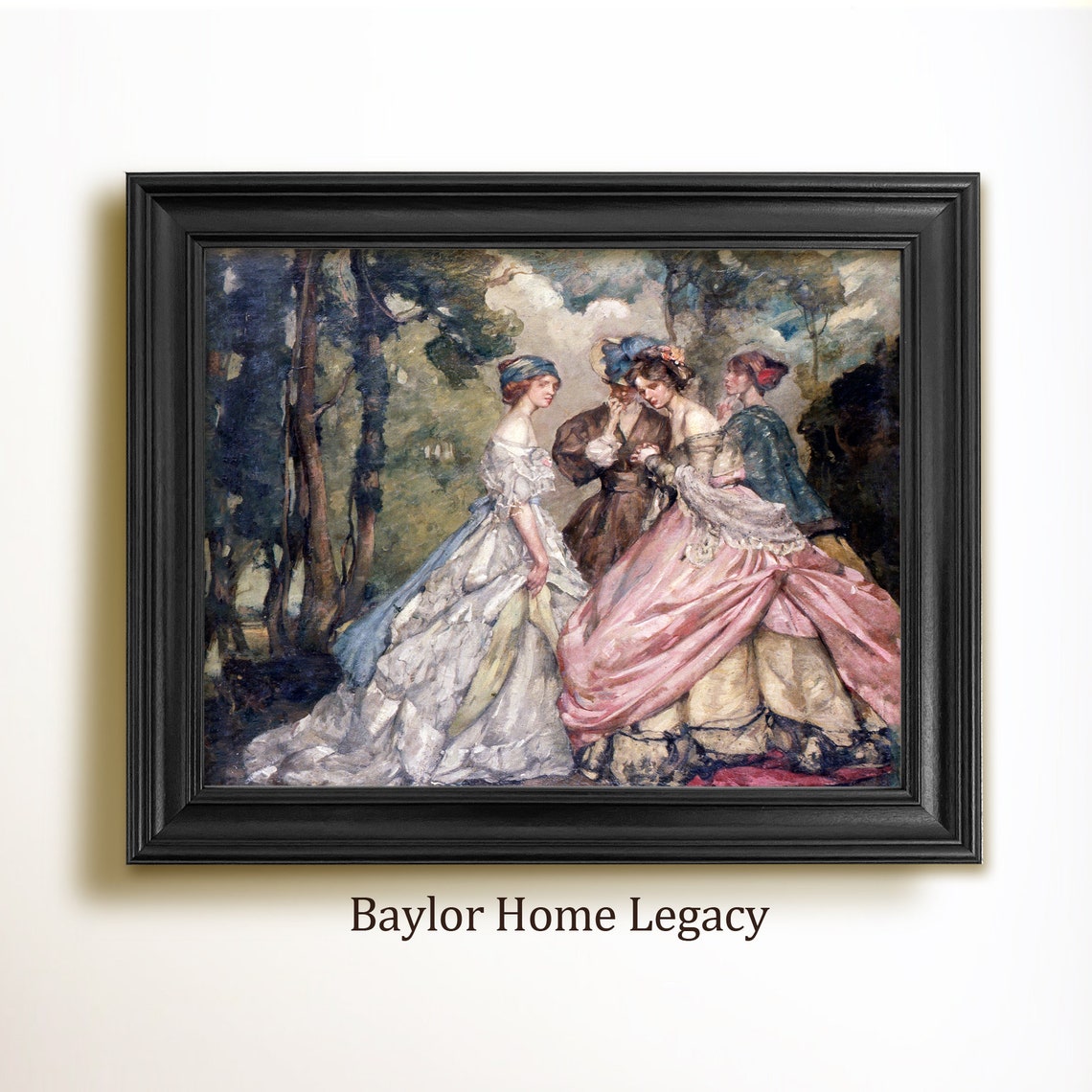 Framed Portrait Of Women Oil Painting Print On Framed Ladies In Fancy Dresses Vintage Painting Female Portrait Wall Art