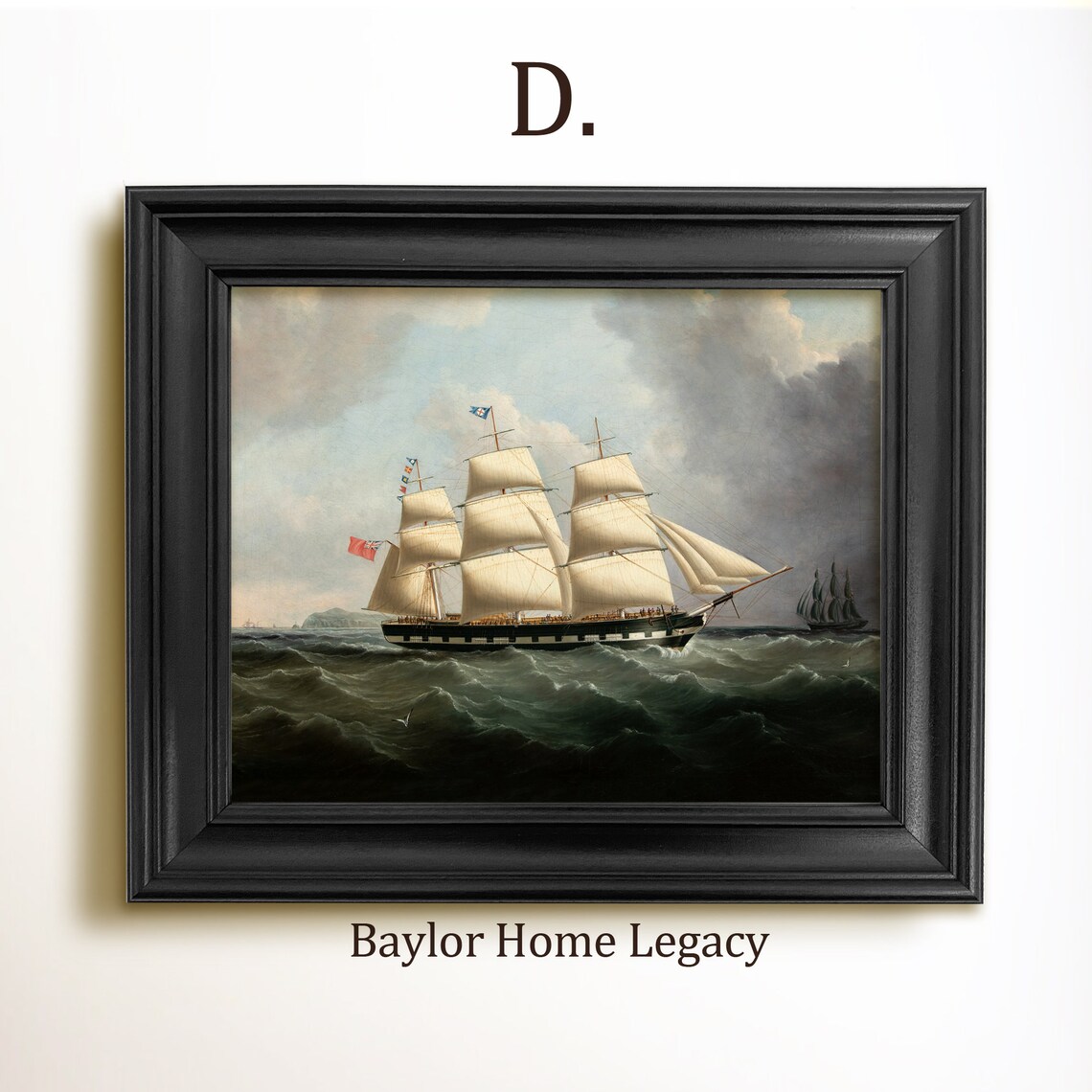 Sailing Ship Antique Oil Painting Art Print, Nautical - Image 2
