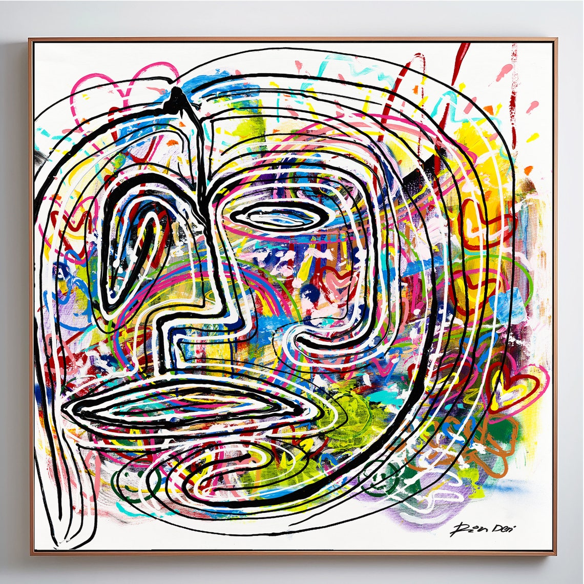 Rainbow Scribble Portrait Square Modern Abstract Expressionist Poster - Image 4