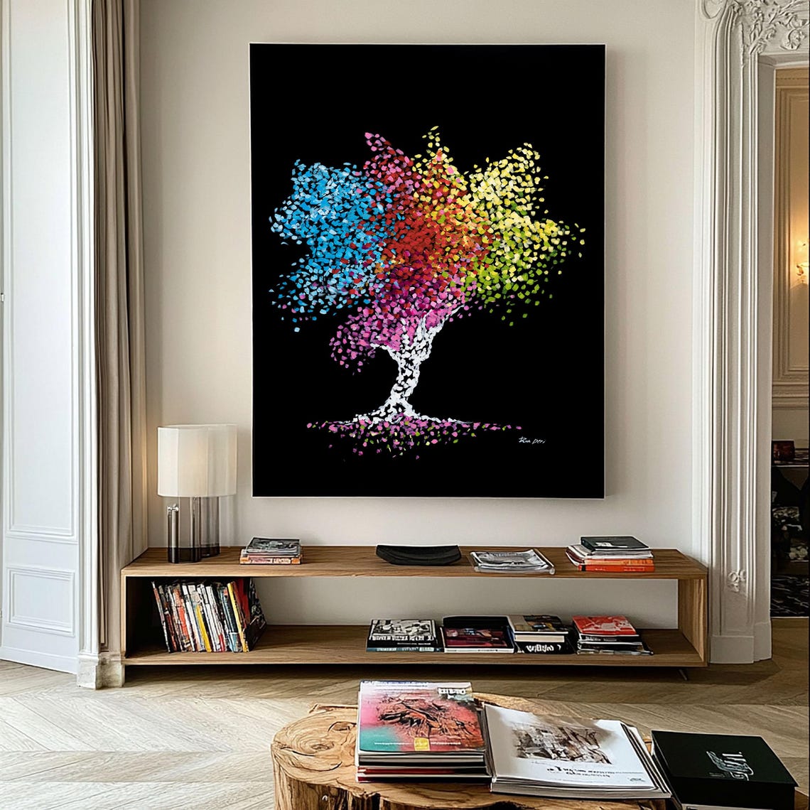 Tree Of Life Rainbow Dot Tree On Black Painting By Ron Deri Poster