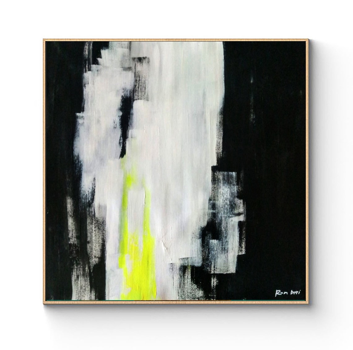 Neon Lime Green Streak on Black White Moody Abstract Art Print - Image 4