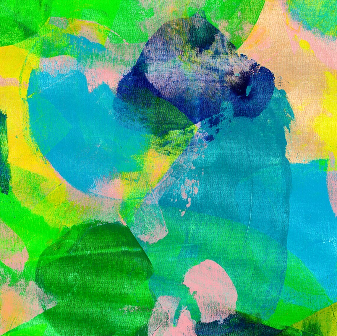 Moments Green Blue Yellow Impressionist Blobs Abstract Poster - Image 3
