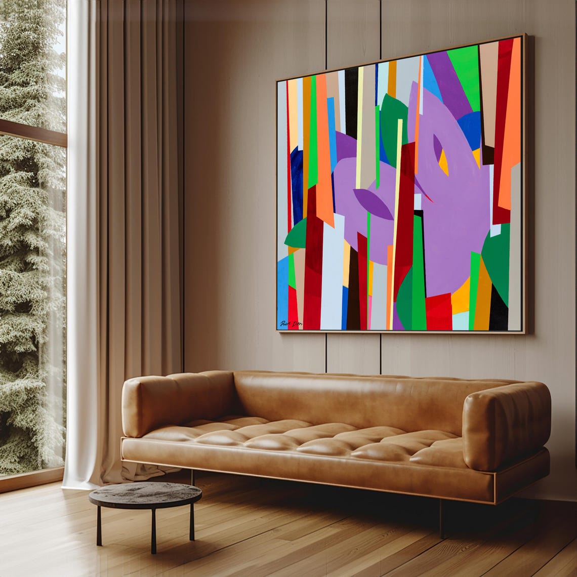 Purple Bloom and Rainbow Stripe Abstract Poster Pop Art Flowers - Image 5