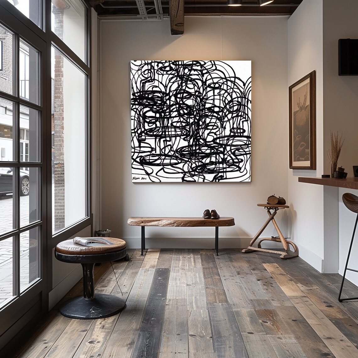 Minimalist Abstract Face Art Print, Black White - Image 3