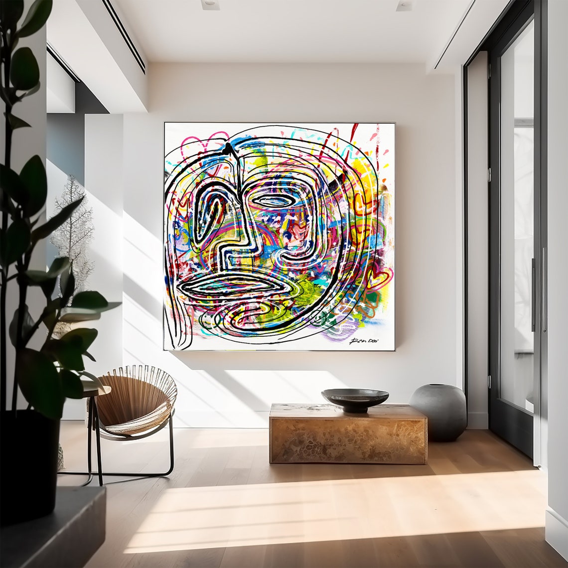Rainbow Scribble Portrait Square Modern Abstract Expressionist Poster - Image 5