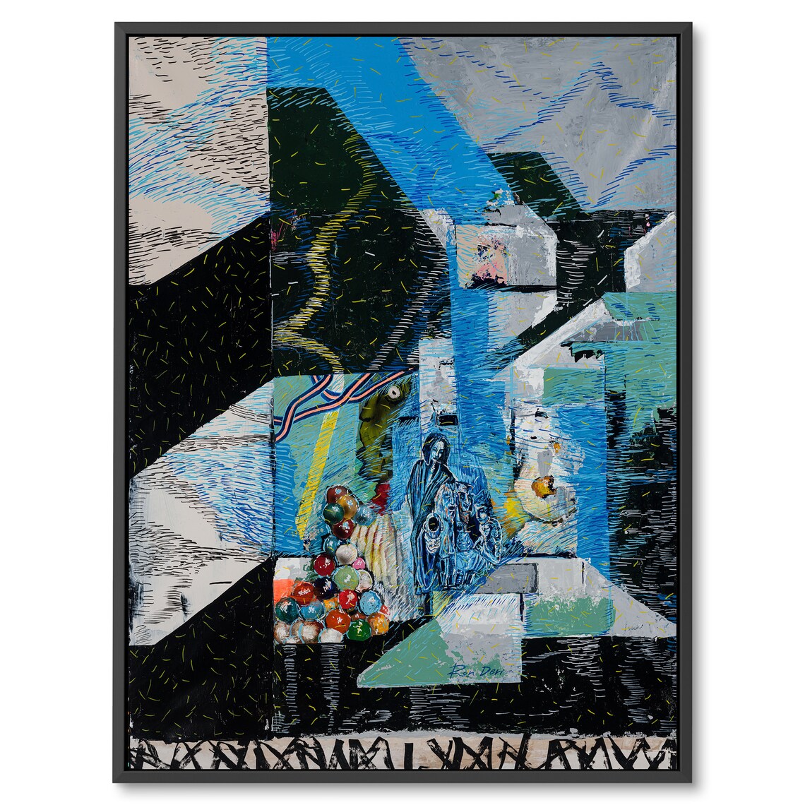 Blue Abstract With Colorful Balloon Shapes Painting By Ron Deri Poster - Image 4