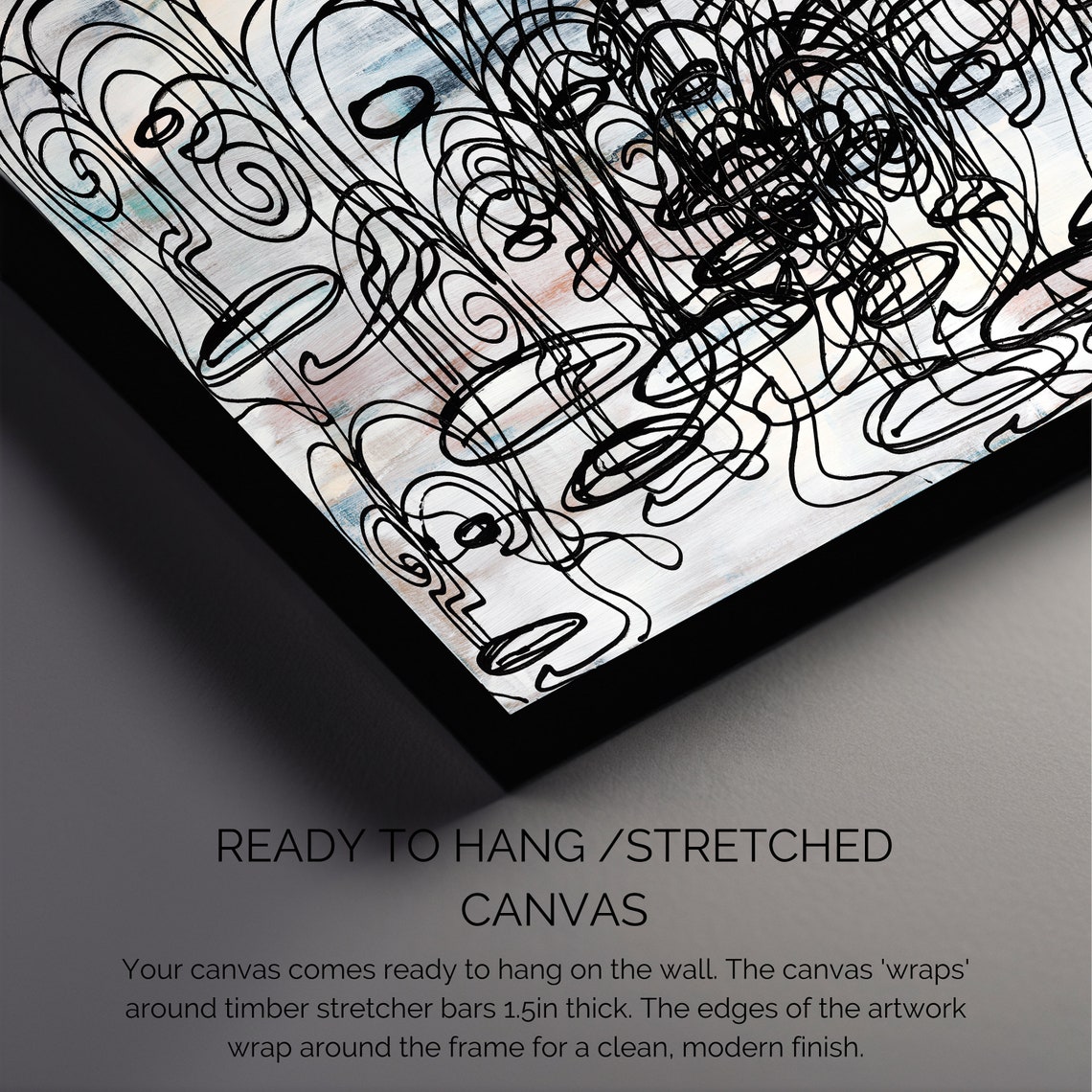 Black Line Face Scribble Crowd Wide Abstract Artwork Decor Poster - Image 2