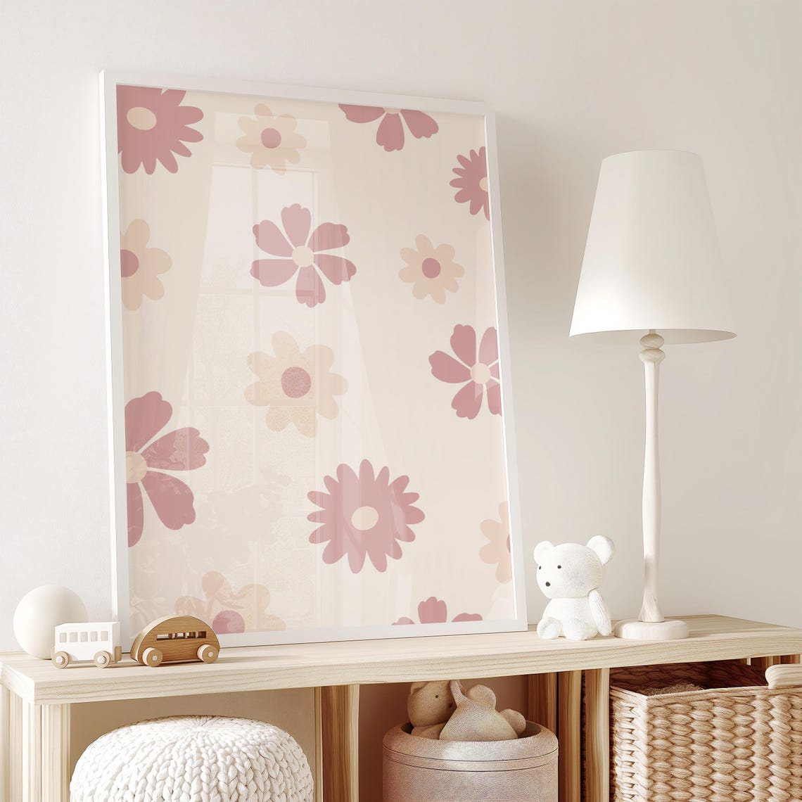 Scattered Pink Daisy Floral Pattern Minimalist Nursery Decor Poster - Image 5
